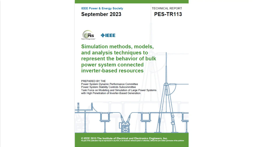 Slide reads Simulation methods, models and analysis techniques to represent the behavior of bulk power system connected inverter-based resources.