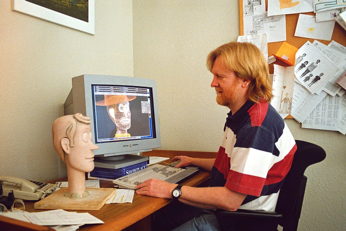 皮克斯的动画师比尔·里夫斯正在使用该公司的RenderMan软件制作《玩具总动员》。